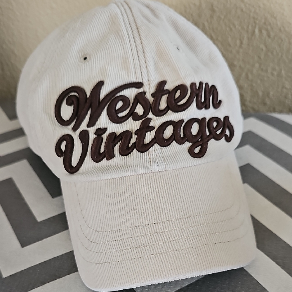Western Vintages Cream Corduroy Brown Embroidered Lettering One Size Baseball ha